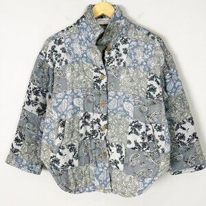 Women’s Mixed Print Button Quilted Jacket Spring Boho Size Small